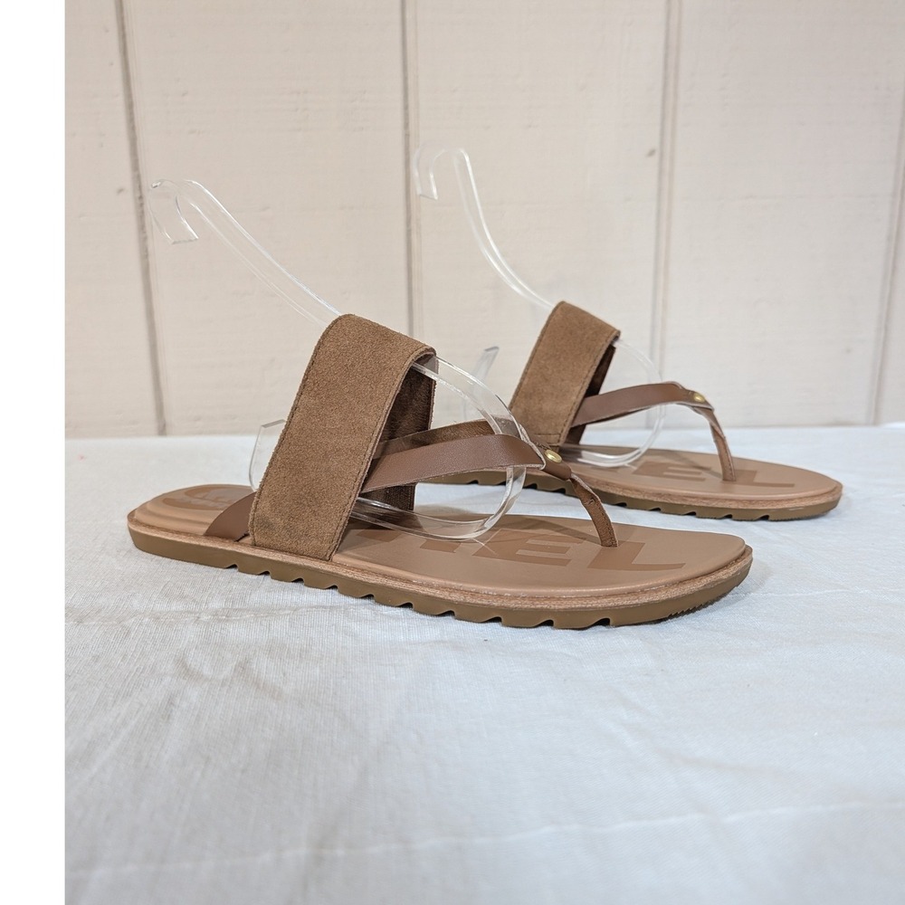 Sorel Ella II Sandal Tan Leather‎ Suede Thong Flat Womens 9.5